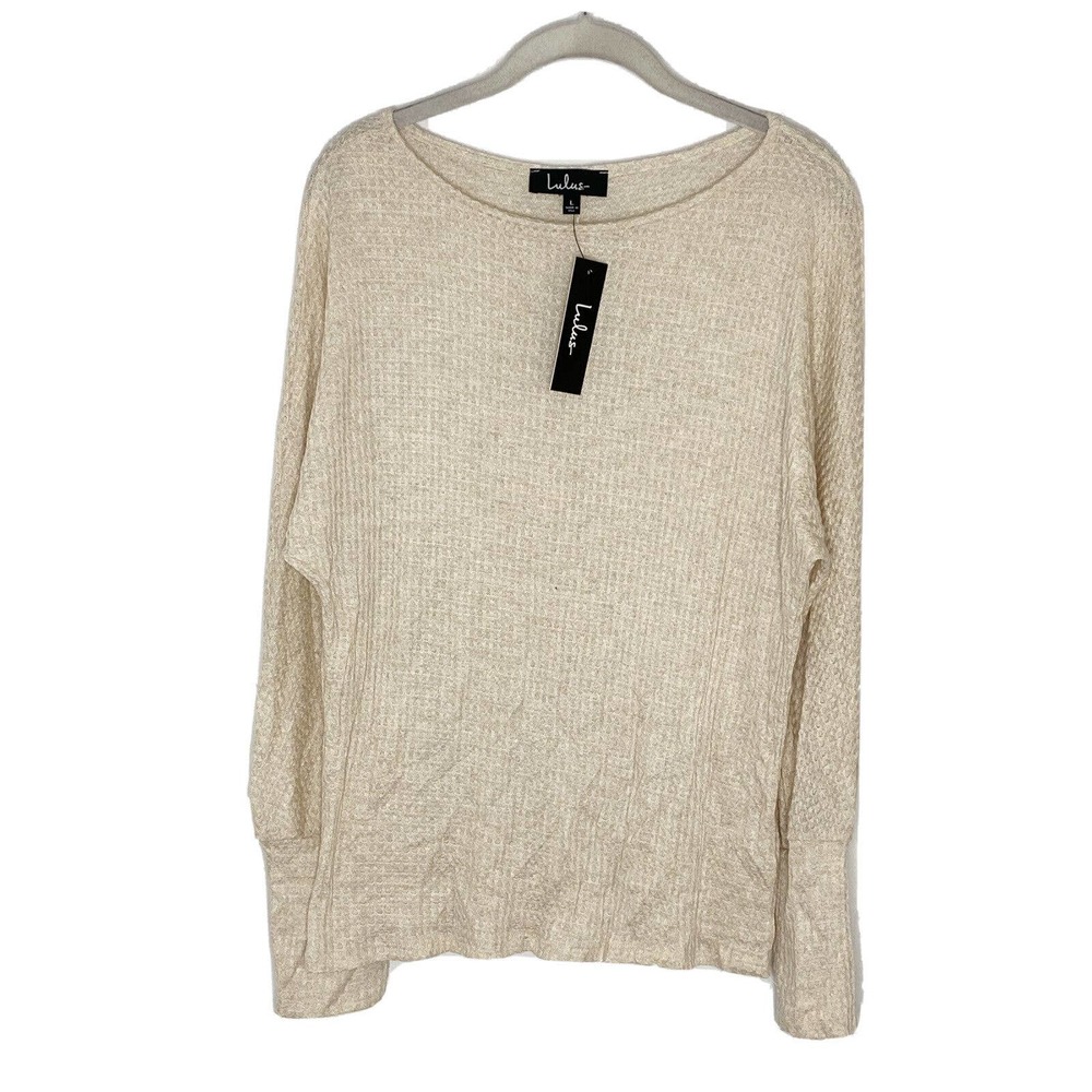 Lulus Light Ivory Waffle Knit Long Sleeve Crop Top Size Large Made In USA New